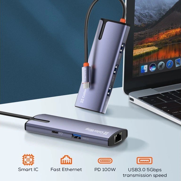 COLORWAY DOCKING STATION USB-C 6-IN-1 TYPE C PD 100W/USB3.0X3/USB2.0/HDMI 4K/RJ45 (CW-HUB03) https://www.andreashop.sk/files/kat_img/13.jpg_OID_~900006L5E.jpg