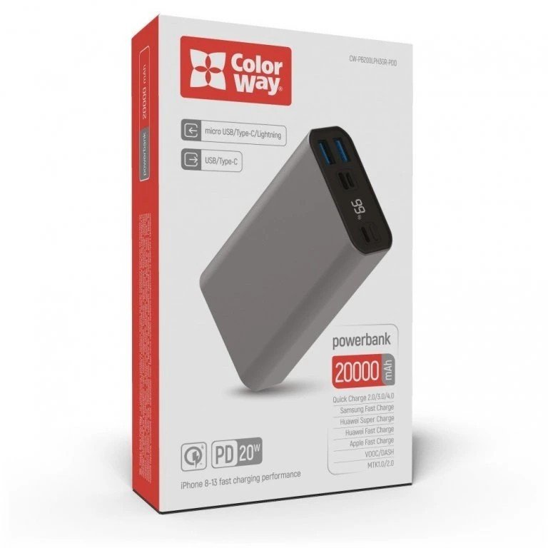 COLORWAY POWER BANK 20 000 MAH FULL (USB QC3.0 + USB-C POWER DELIVERY 22.5W) GRAY (CW-PB200LPH3GR-PD https://www.andreashop.sk/files/kat_img/2.jpg_OID_~900006KIS.jpg