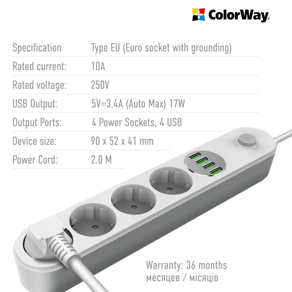 COLORWAY PREDLZOVACI KABEL 4X EUROZASUVKA, 4X USB BIELA (CW-CHE44W) https://www.andreashop.sk/files/kat_img/3.jpg_OID_9JDJ000901.jpg