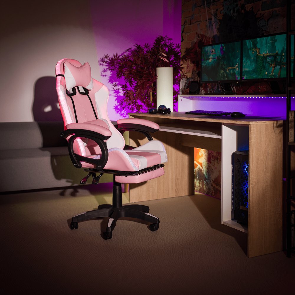 KONDELA JOVELA KANCELARSKE/HERNE KRESLO S RGB LED PODSVIETENIM, RUZOVA/BIELA https://obrazky.kondela.sk/Files/950937000/950937764/jovela-ruzova-inter-ate-01-min.png