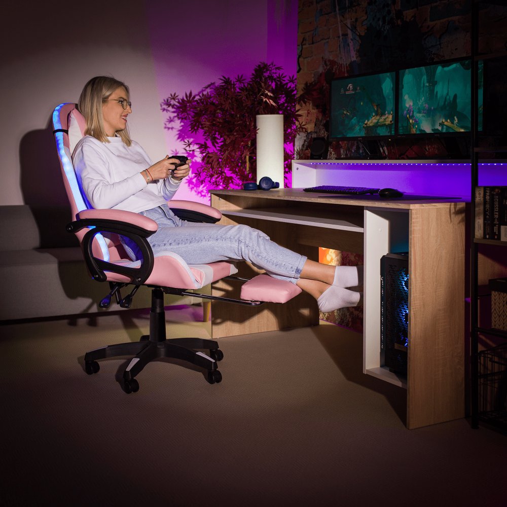KONDELA JOVELA KANCELARSKE/HERNE KRESLO S RGB LED PODSVIETENIM, RUZOVA/BIELA https://obrazky.kondela.sk/Files/950937000/950937764/jovela-ruzova-inter-ate-02-min.png