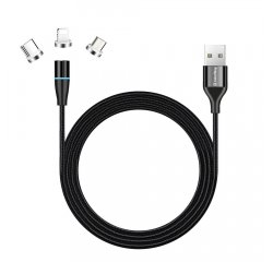 COLORWAY KABEL UNIV. 3V1 (LIGHTNING+MICROUSB+TYPE-C) DATOVY/NABIJACI, MAGN., 1M (CW-CBUU038-BK)