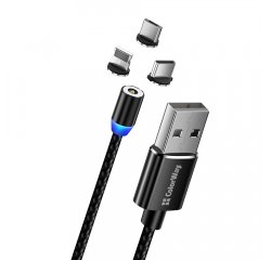 COLORWAY KABEL UNIVERZALNY 3V1 (LIGHTNING+MICROUSB+TYPE-C) MAGN., 2.4A 1M, CIERNY (CW-CBUU020-BK)