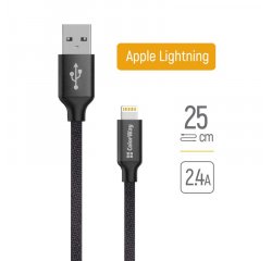 COLORWAY CABLE USB - APPLE LIGHTNING 2.4A 25CM BLACK (CW-CBUL048-BK)